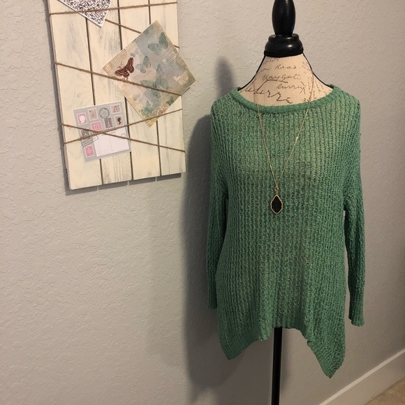 1[August Silk] Green open knit sweater - Picture 1 of 7